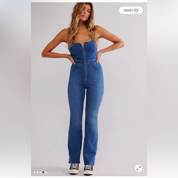 Free People Pants - Free People Blue Denim Strapless Jumpsuit